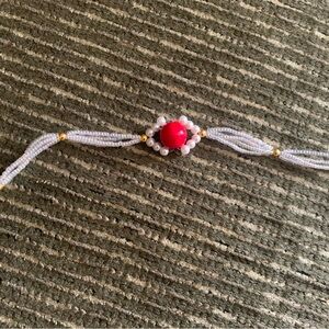 Elegant Red and White Beaded Bracelet